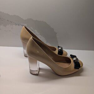 SALVATORE FERRAGAMO Beige Patent Fiammetta Pumps Heels Ladies Shoes 37
